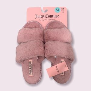 NWT Juicy Couture Faux Fur Mauve Pink Fur Slippers Soft